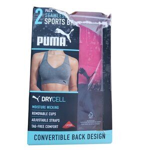 PUMA S 2 Pack Seamless Athletic Sports Bra Set Adjustable Cross Back Activewear